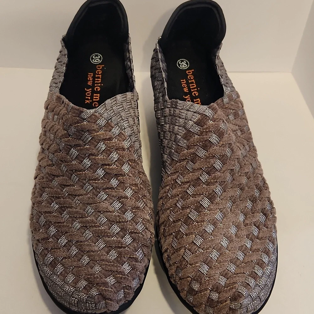Bernie Mev Silver And Brown Gem Vegan Wedge Shoe Size 8/8.5